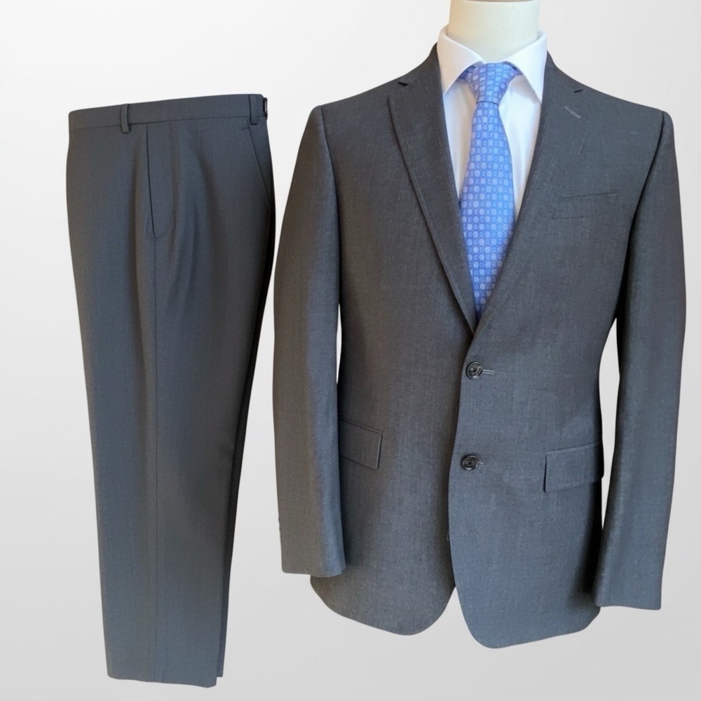 Ted Baker Size 40R Endurance Plaid Charcoal Gray 2-Piece Mens Wool Suit 33 x 31
